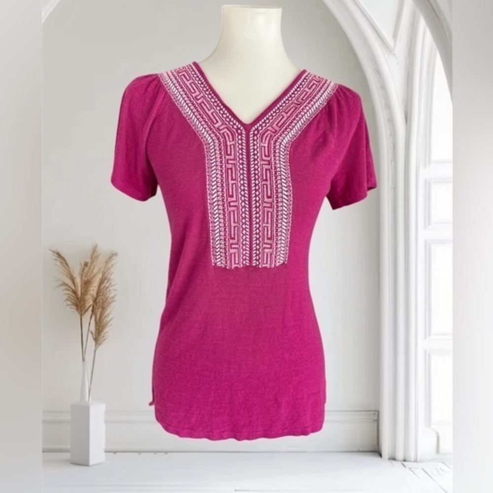 Chico's Pink Embellished Fitted Blouse